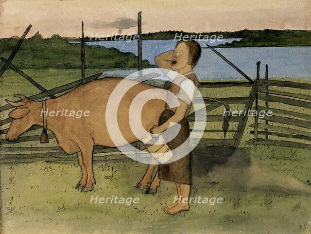 Morning Milking, 1895. Creator: Hugo Simberg.