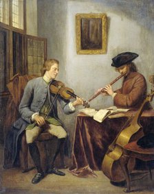 A Violinist and a Flutist Playing Music together (The Musicians), 1755. Creator: Julius Quinkhard.