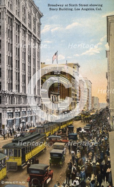 Broadway at 6th Street, Los Angeles, California, USA, 1915. Artist: Unknown