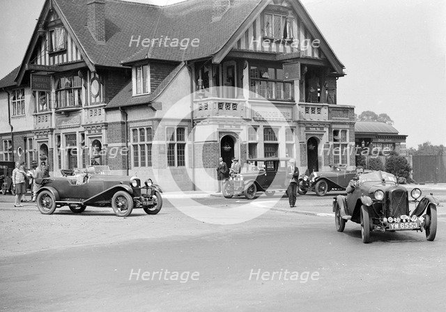 Cars at the North West London Motor Club Trial, Osterley Park Hotel, Isleworth, 1 June 1929. Artist: Bill Brunell.