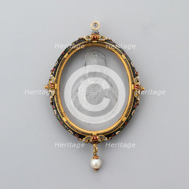Pendant with Intaglio Portrait of Anna of Austria in Enameled Frame, France, 19th century (?). Creator: Unknown.