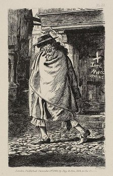 A Cloaked Figure Passing Through the Street (at the Time of the Plague in London), pub. Dec 1, 1861. Creator: Charles Samuel Keene.