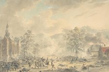 Battle Scene with Church at left, ca. 1790-1800. Creator: Dirk Langendijk.
