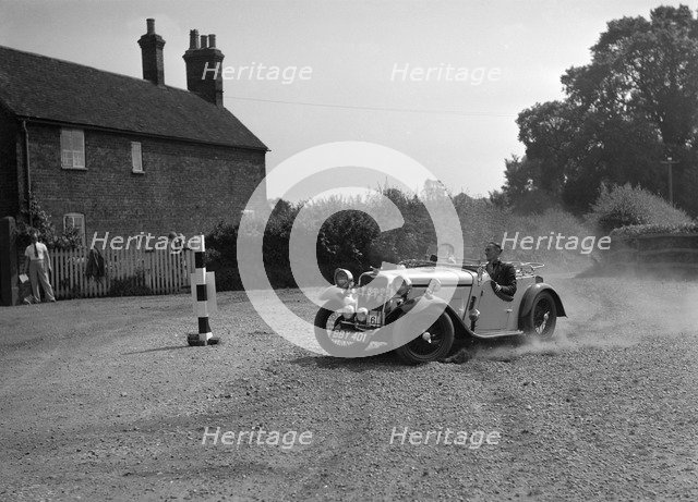 972 cc Singer competing in the Singer CC Rushmere Hill Climb, Shropshire 1935. Artist: Bill Brunell.