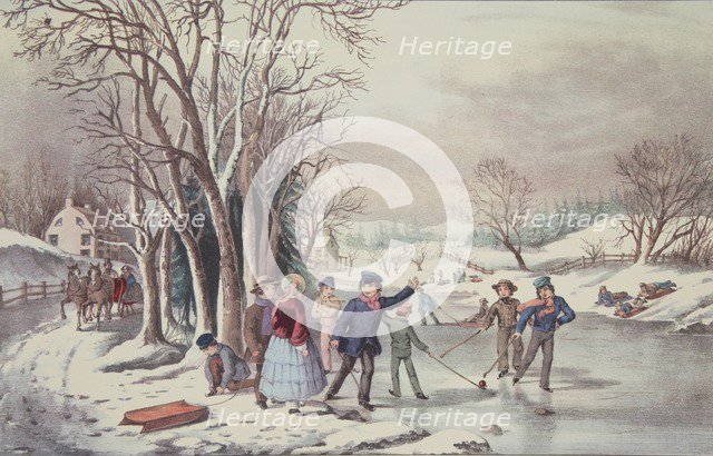 Winter Pastime, pub. 1855,  Currier & Ives (Colour Lithograph)