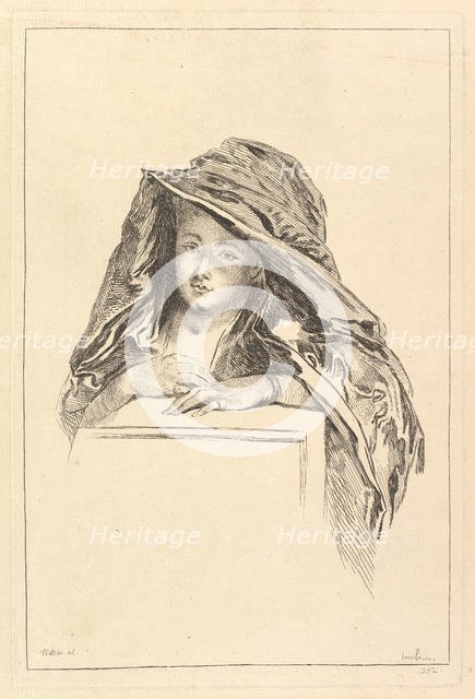 Bust Portrait of a Woman wearing a Hooded Mantle, 18th century. Creator: Francois Boucher.