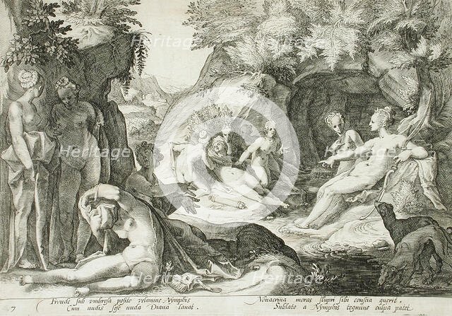 Diana and Her Nymphs Discovering Callisto's Pregnancy, published 1590. Creator: Hendrik Goltzius.
