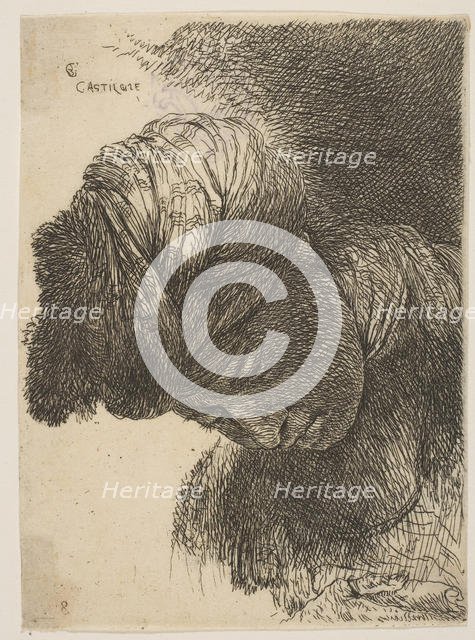 Young man with his head lowered, wearing a turban, facing left, from the series o..., ca. 1645-1650. Creator: Giovanni Benedetto Castiglione.