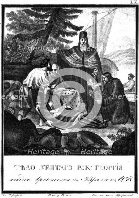 Bishop Kirill of Rostov founds the beheaded body of Georgy Vsevolodovich. 1238 (From Illustrated Ka Artist: Chorikov, Boris Artemyevich (1802-1866)