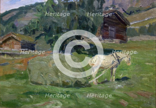 Haymaking in Vaga, unknown date. Creator: Fredrik Borgen.