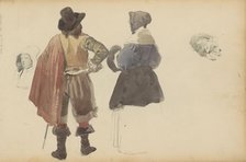 Figures in seventeenth-century clothing and a dog, c. 1846-c. 1882. Creator: Cornelis Springer.