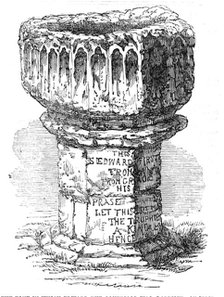 The Font in which Edward the Confessor was baptised, at Islip, 1854. Creator: Unknown.