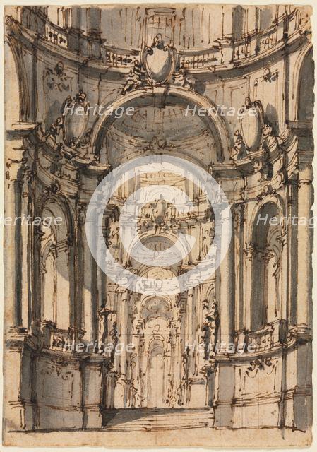 Design for a Stage Set: Interior of a Palace with Arcades, mid 1700s. Creator: Giovanni Battista III Natali (Italian, 1698-1765).