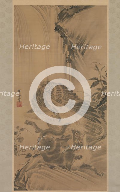 Eagle Attacking a Mountain Lion, 1885. Creator: Kawanabe Kyosai.