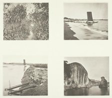 A Country Road near Taiwanfu; A Catamaran; Chain Pumps; Rock Inscriptions, Amoy, c. 1868. Creator: John Thomson.