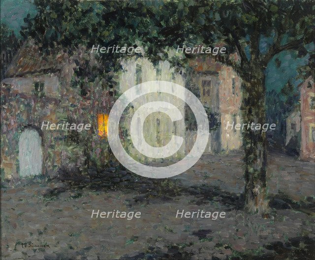 Moonlit  City Square in Cherbourg, ca 1934. Artist: Le Sidaner, Henri (1862-1939)