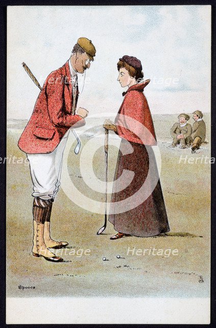 Couple on golf course, c1910s. Artist: Unknown