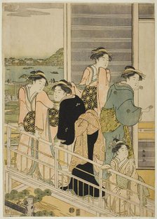 Women on a Balcony of a Yoshiwara Teahouse, c. 1780s. Creator: Katsukawa Shuncho.