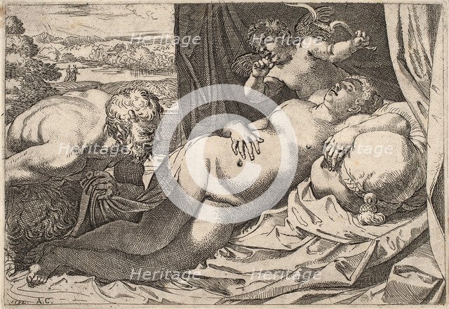 Satyr and Nymph. Artist: Carracci, Agostino (1557-1602)