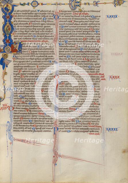 Initial L: David Playing the Harp; Abbey Bible, about 1250-1262. Creator: Unknown.