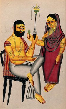 The Tarakeshwar murder: Elokeshi offers a betel-leaf to the seated Mahant. Creator: Unknown.