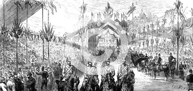 The Royal Visit to Swansea: singing the "Welcome, Prince!" at the Masonic Stands, 1881. Creator: Unknown.