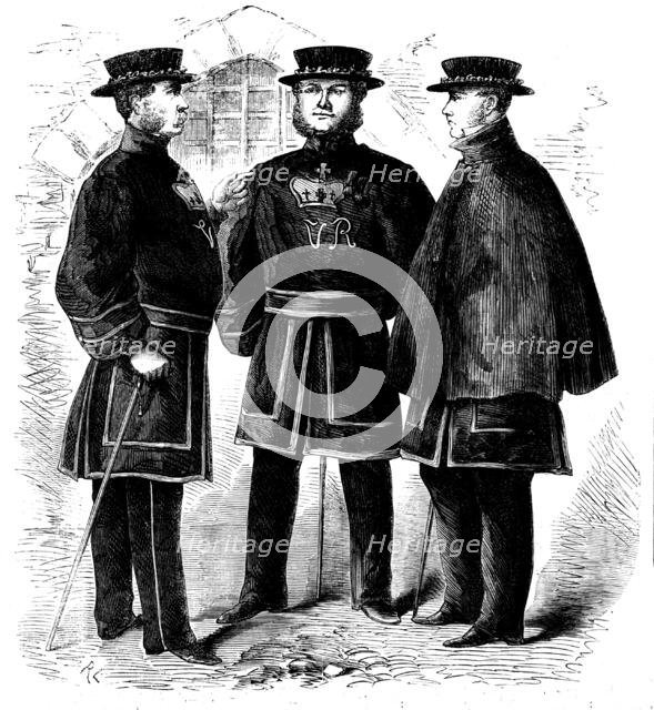 The Yeomen of the Guard at the Tower in their New Costume, 1858. Creator: Unknown.