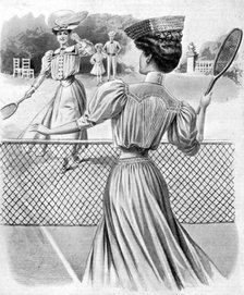 Two lawn tennis costumes for October, 1905. Artist: Unknown