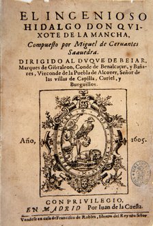 Cover of the first edition of the book 'Don Quijote de La Mancha', Madrid, Juan de la Cuesta, 1605.