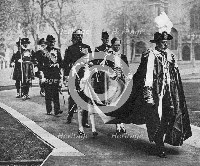 King George V in his robes as sovereign of the Order of Bath, c1930s. Artist: Unknown