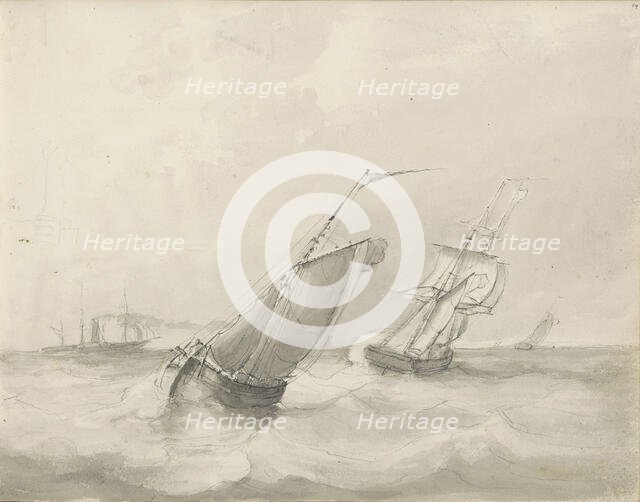 Sailing ships at sea, c.1825-c.1875. Creator: Circle of Petrus Johannes Schotel.