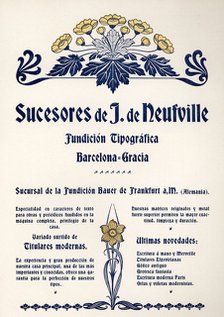 Modernist Advertising of the Fundición Tipográfica sucesores de J. Neufville. Barcelona, 1900.