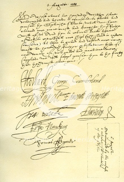 Resolution of a Council of War of the English commanders, 1st August 1588.Artist: Sir Francis Drake