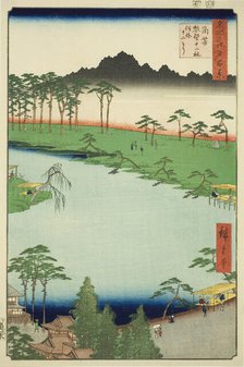 Kumano Junisha Shrine in Tsunohazu, Popularly Known as Juniso (Tsunohazu Kumano Junisha, z..., 1856. Creator: Ando Hiroshige.