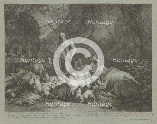 Old, Bald-headed Shepherd, Seated Shepherd Boy and Flock, after 1766. Creator: Francesco Londonio.