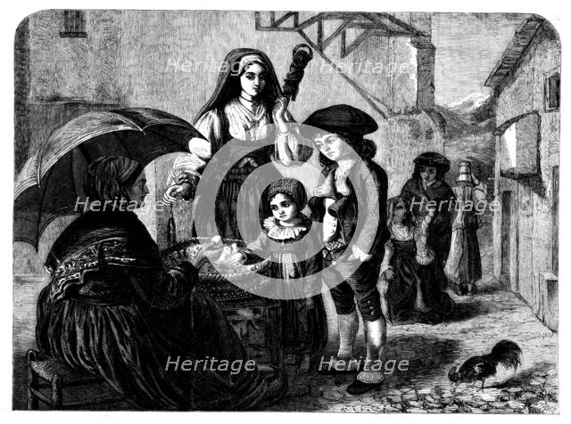 "Spending a Sou" - painted by Miss Rebecca Solomons - from the Winter Exhibition, French..., 1858. Creator: Unknown.