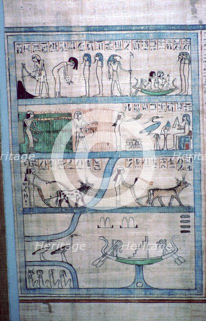 Egyptian image of farming in the Elysian Fields. Artist: Unknown