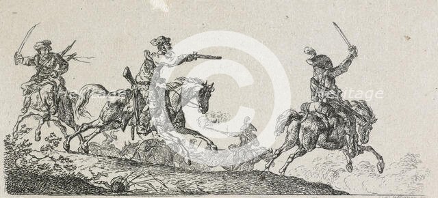A cavalry fight, c. 1814. Creator: Christian David Gebauer.