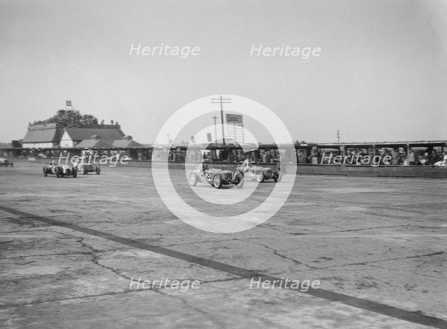 Rileys of Cyril Whitcroft and AG Miller competing in the BRDC 500 Mile Race, Brooklands, 1931. Artist: Bill Brunell.