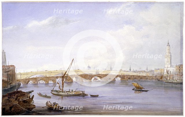 Old and new London Bridges, London, 1831.                                   Artist: George Scharf