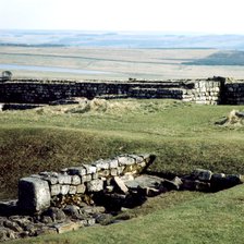 Archaeological remains of Hadrian's Wall, major military engineering work built between 122 and 1…