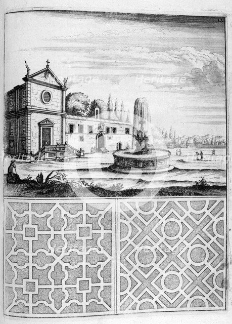 House, fountain and garden design, 1664. Artist: Georg Andreas Bockler