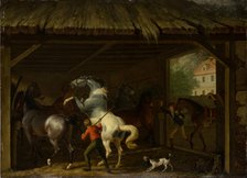Bolting Horse in the Stable, 1797. Creator: Johann Georg Pforr.