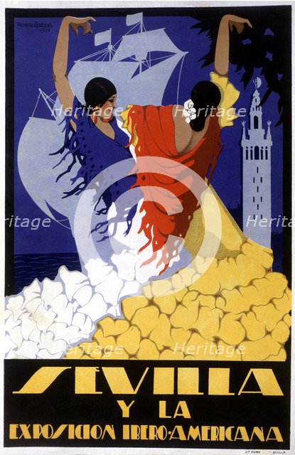 Poster of the Ibero-American Exhibition, held in Seville between 1929 - 1930, drawin by Romero Es…