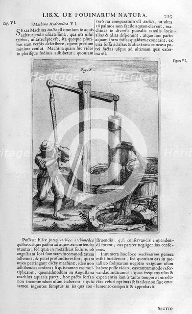 Hand hydraulic water pump, 1678. Artist: Athanasius Kircher