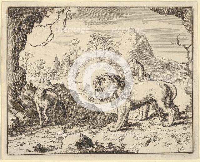 Renard Convinces the Lion and Lioness of Finding a Treasure His Father Stole from Them ..., 1650-75. Creator: Allart van Everdingen.