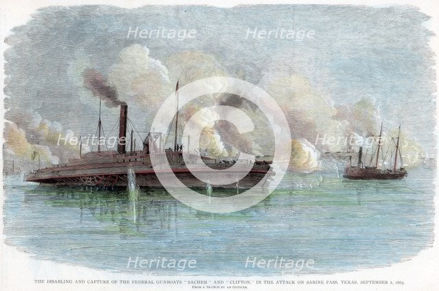 The attack on Sabine Pass, Texas, American Civil War, 8 September 1863. Artist: Unknown