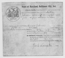 Manumission certificate for Nathan Johnson from "State of Maryland, Baltimore City, Sct"., 1859. Creator: Unknown.
