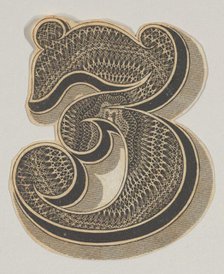 Banknote motif: the number 3, its interior composed of lathe work edged with a band..., ca. 1824-42. Creator: Durand, Perkins & Co.