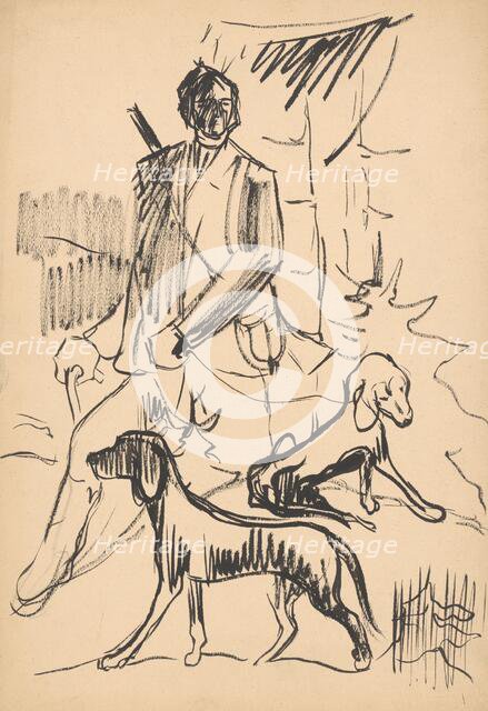 Hunter with dogs, 1940-1944. Creator: Arnold Peter Weisz-Kubincan.